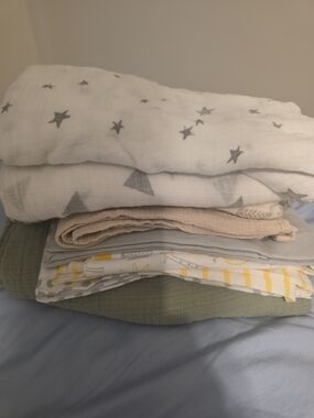 Soft Recieving Blanket Muslin Star & Neutral - White, Gray, Beige, Olive